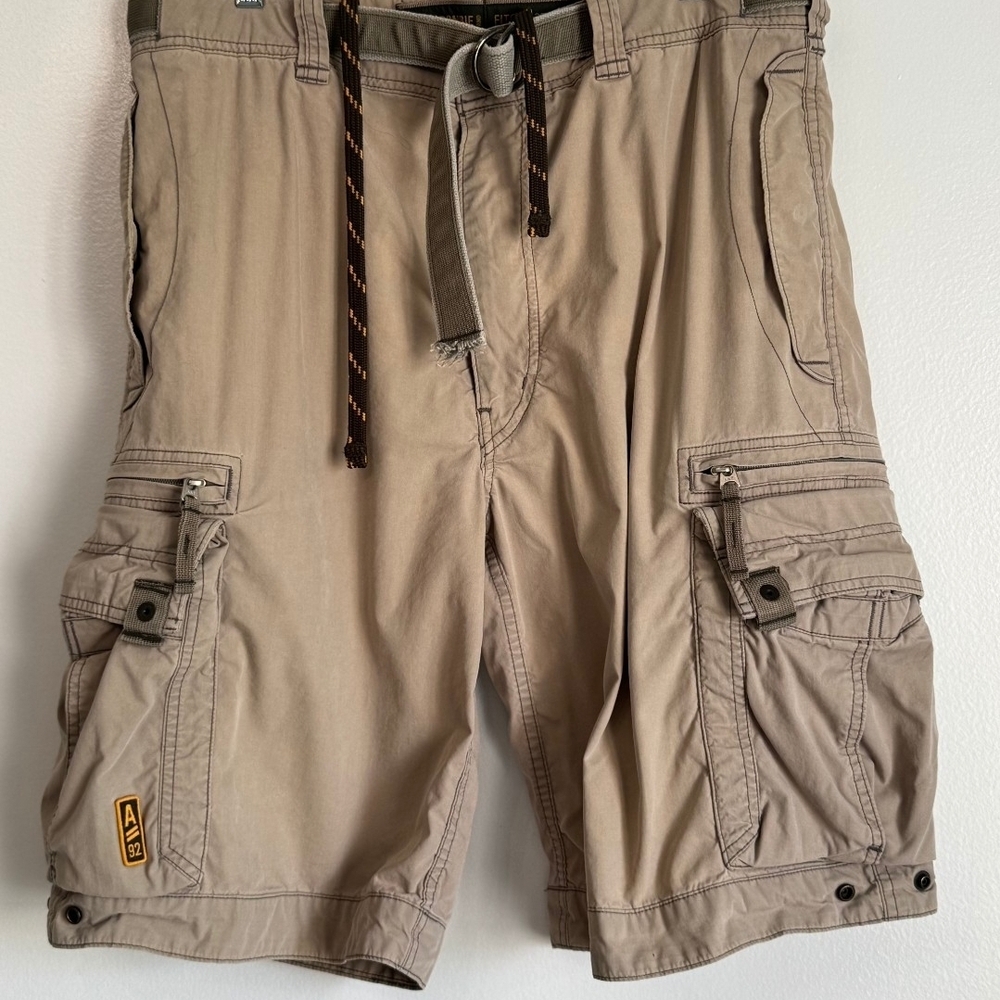 Abercrombie Fitch MEN 32 Cargo Shorts Beige Paratrooper Fatigue Drawstring Heavy